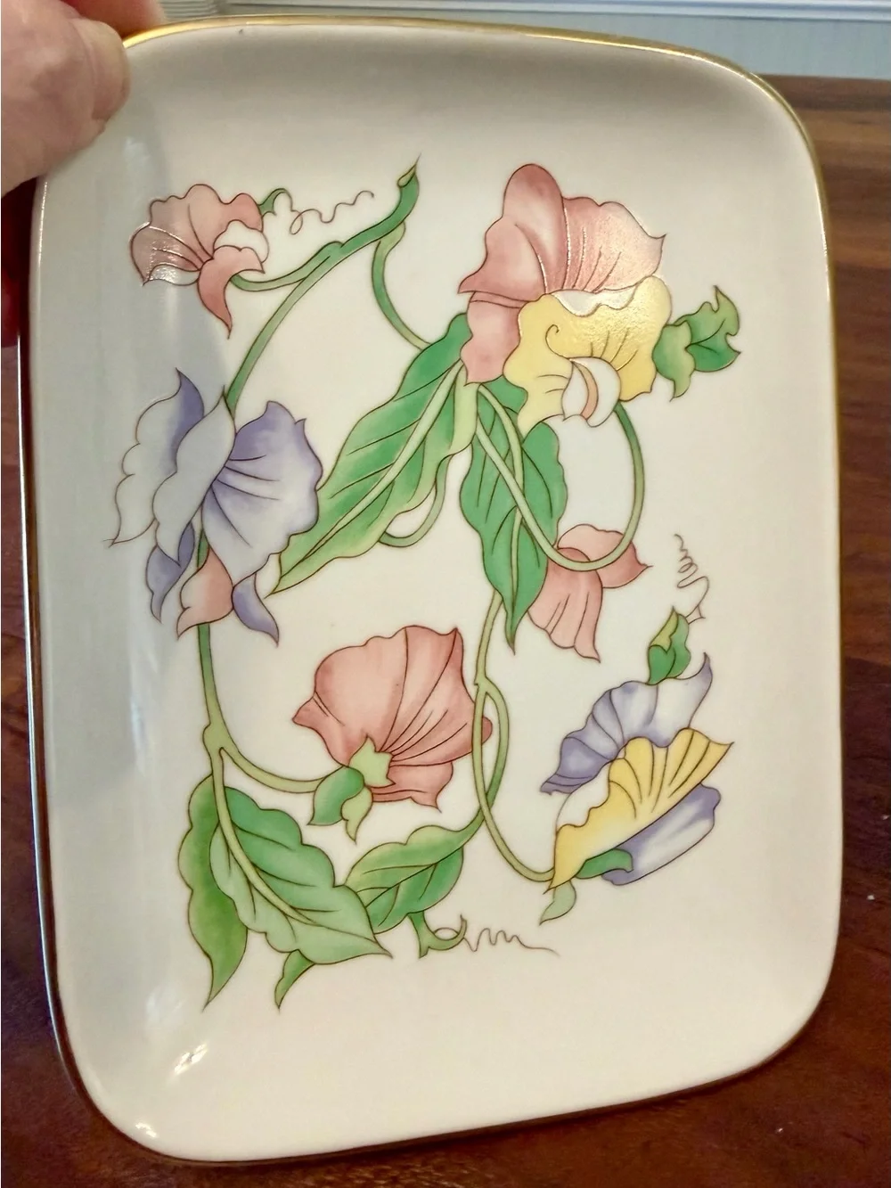 Vintage Ben Rickert Porcelain Jewelry Trinket Dish Vanity Tray Iris Floral China